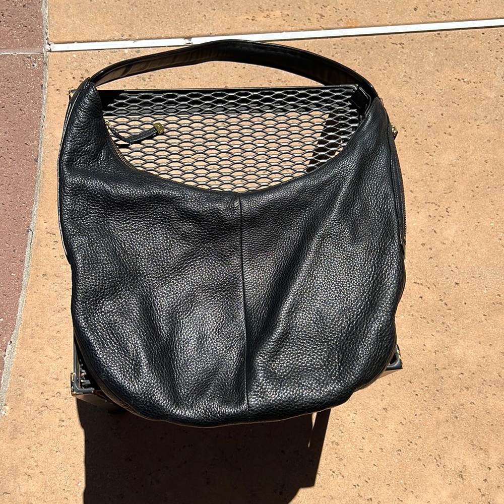 Black Genuine Leather Hobo Bag. HALSTON HERITAGE.